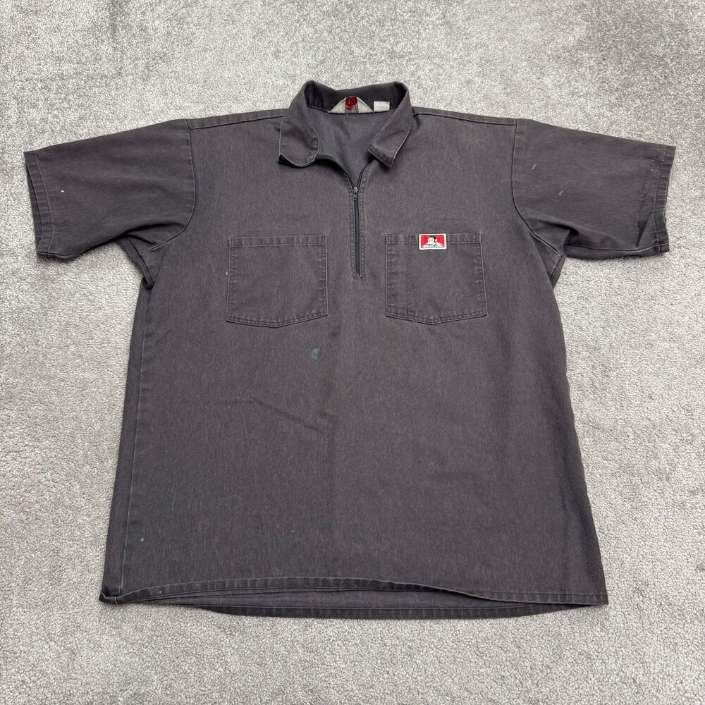 Ben Davis Heavyweight Twill Half Zip Polo Shirt Mens Large Dark Gray Pocket Work